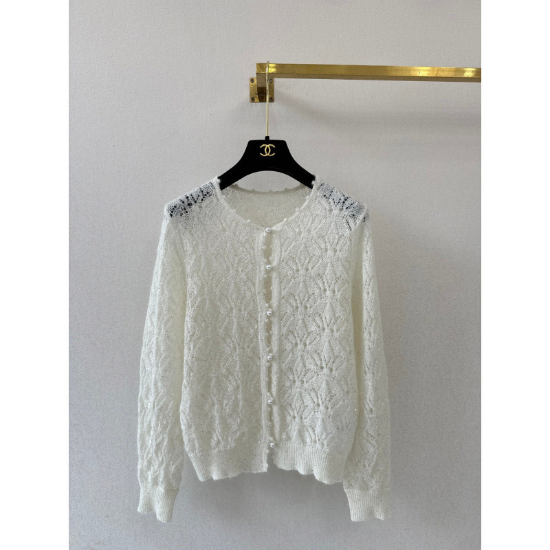 Spring and Autumn New Style Women's ERD Cotton Blend Round Neck Crochet Hollow Long Sleeve Knit Cardigan