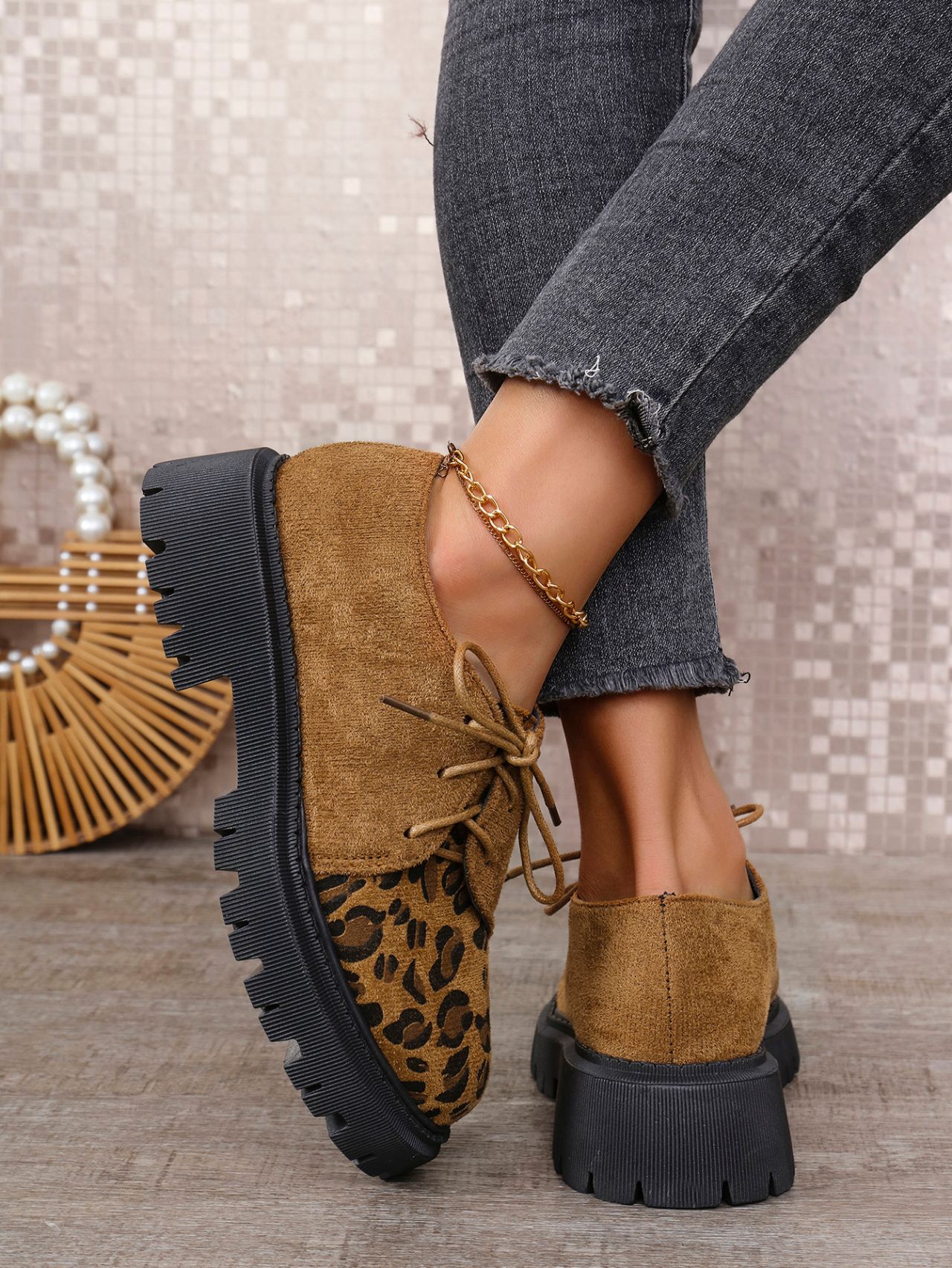 Plus Size Women's Leopard Print Platform Loafers With Chunky Heel_voghion.com