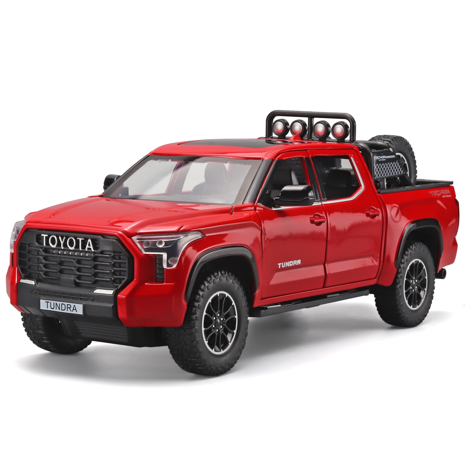 1: 24 Toyota Tantu Pickup Simulación de aleación de vehículo todoterreno de rueda delantera con sonido y luz para niños juegan