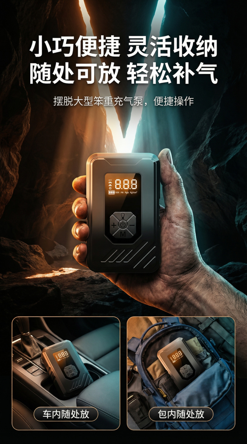 Car Air Pump, Small Car Air Pump, Electric Portable Air Pump with Lighting and Digital Display, Electric Air Pump