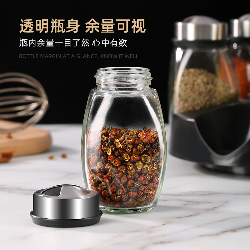 caja de condimento rotativa, conjunto de condimento, tanque de sal de cocina, condimento sellado, botella de condimento de vidrio, frasco de condimento, especias combinadas