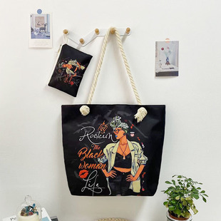 2025 New Black Beauty Nigerian Tote 2-in-1 Hot Selling Large Capacity Beach Bag Twitter Bag