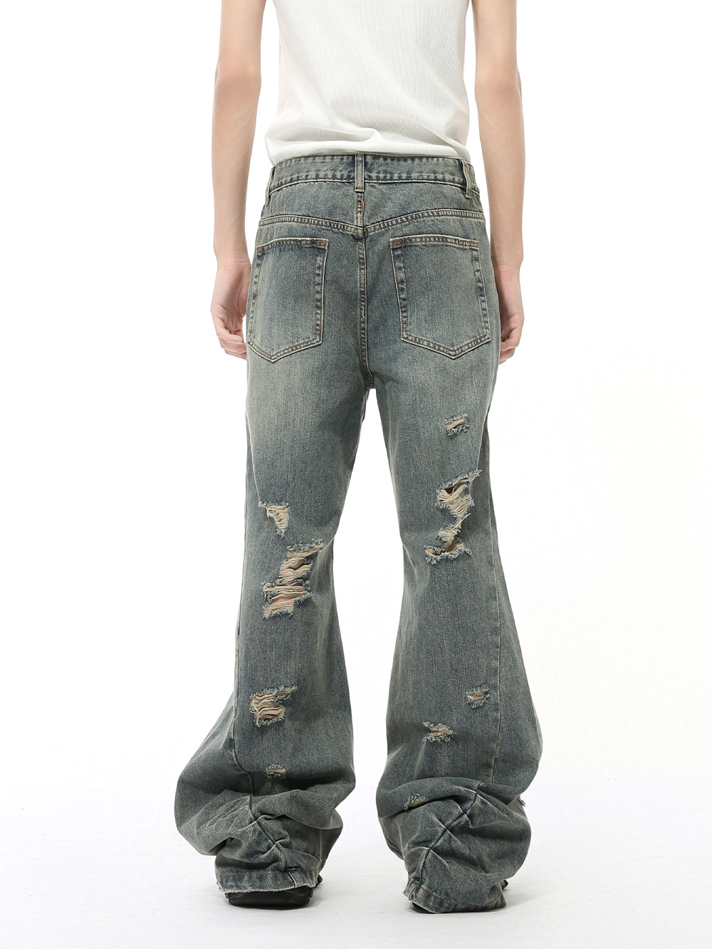 MTLCLOTHES Hombres| Otoño nuevo nicho de la calle de residuos de viento agujero diseño retro microlongo jeans