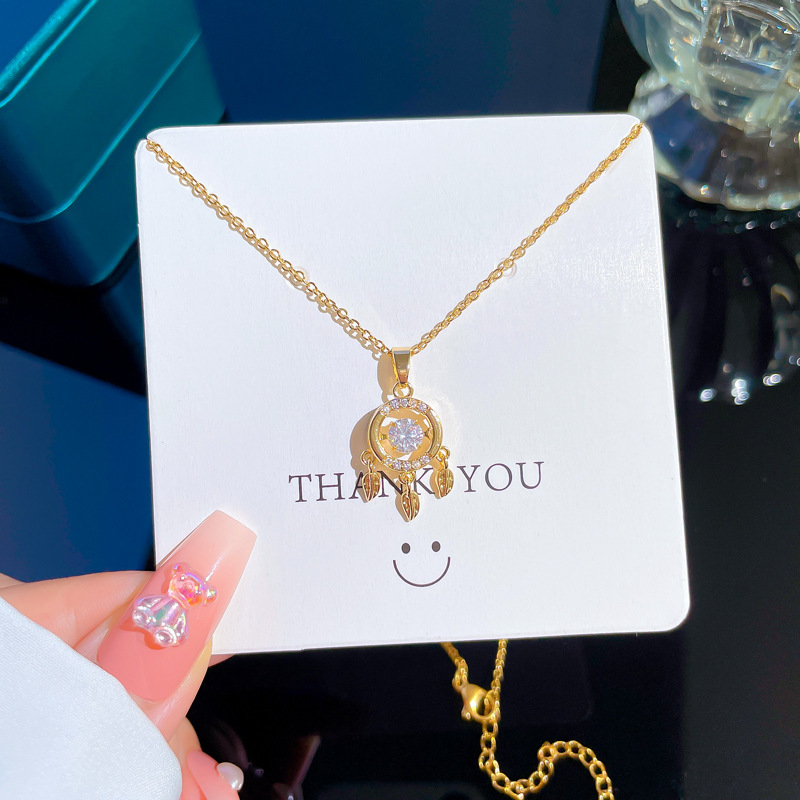 Fashion Dreamcatcher Titanium Steel Plating Inlay Zircon Pendant Necklace Colorza_colorza_5