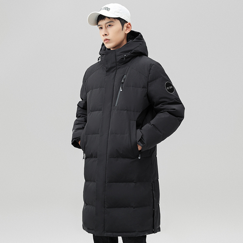 Chaqueta de pluma con capuz para hombres de invierno estilo coreano de moda media y larga ropa de pan gruesa con cremallera de diseño chaqueta cálida