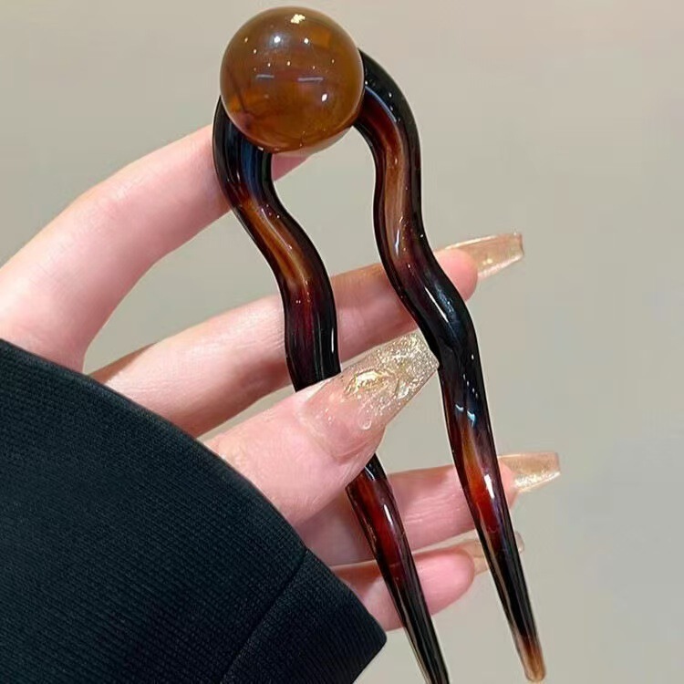 新款花朵猫咪椰椰冻圆球简约珠珠u型发簪亚克力簪子盘发头饰发夹|undefined