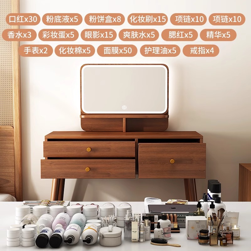 Xiangpei al por mayor dormitorio de apartamento pequeño, mesa de maquillaje de alta gama, espejo de maquillaje, tocador de lujo ligero integrado