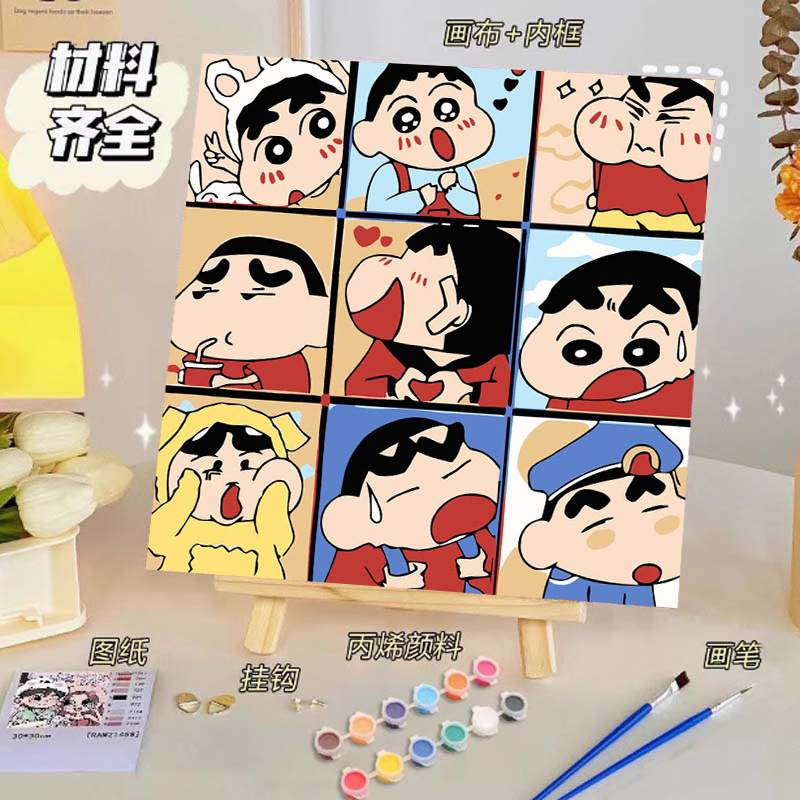 Pintura al óleo digital de bricolaje, dibujos animados para niños, pinturas para colorear hechas a mano, lindos puestos de animación curativos, comercio exterior transfronterizo