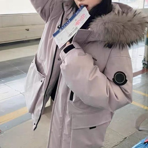 202冬5季新款韩版貉子大毛领工装羽绒服女中长款加厚宽松防风外套