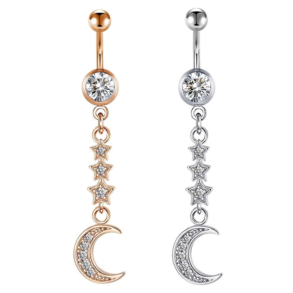 Korean Star Moon 316L Surgical Steel Belly Button Ring CZ Small Jewelry Water Drop Zircon Nail Ring detail image 9