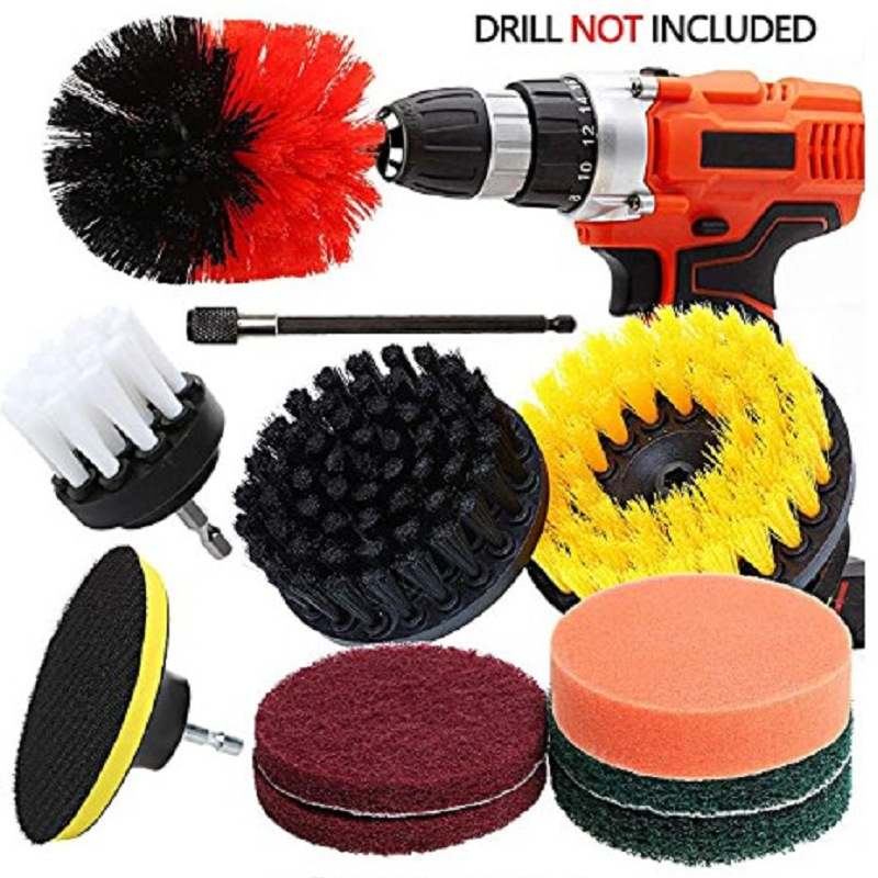 【Cross-Border】11-Piece Electric Drill Brush Head Set for Cleaning and Polishing, Specialized for Cars and Motorcycles, Hard Bristle Car Wash Brush