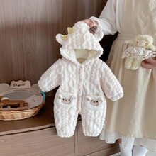 婴儿衣服秋冬装加绒加厚毛毛衣超萌可爱棉服外出外套宝宝连体哈衣