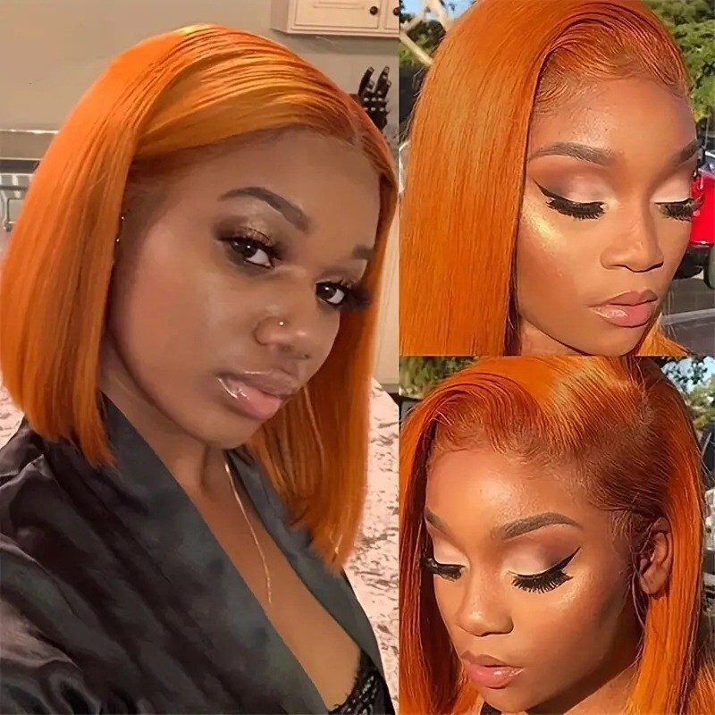 Cross-border European and American women's fashion lace front wigs, orange middle-parted bob wigs, in-stock wholesale from manufacturer