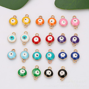 Colorful 8mm double-sided drop oil small pendant alloy accessories Devil's Eye necklace bracelet DIY earrings jewelry accessories