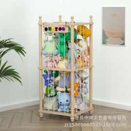 木质收纳置物架玩偶填充收纳网家用儿童毛绒玩具木制收纳置物架