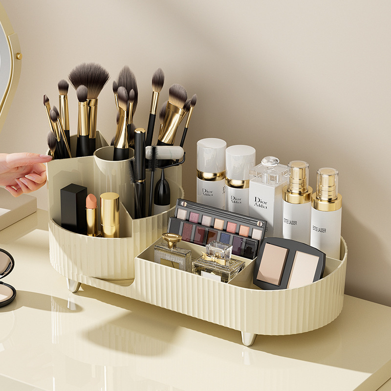 Cosmetic storage box rotating pen holder dressing table desktop large capacity makeup brush lipstick eye shadow powder puff storage rack