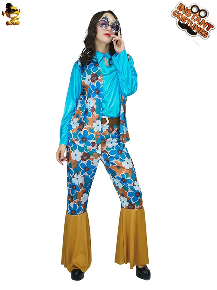 Carnaval transfronterizo adulto mujer hippie fiesta traje grande hembra flor hippie discoteca traje