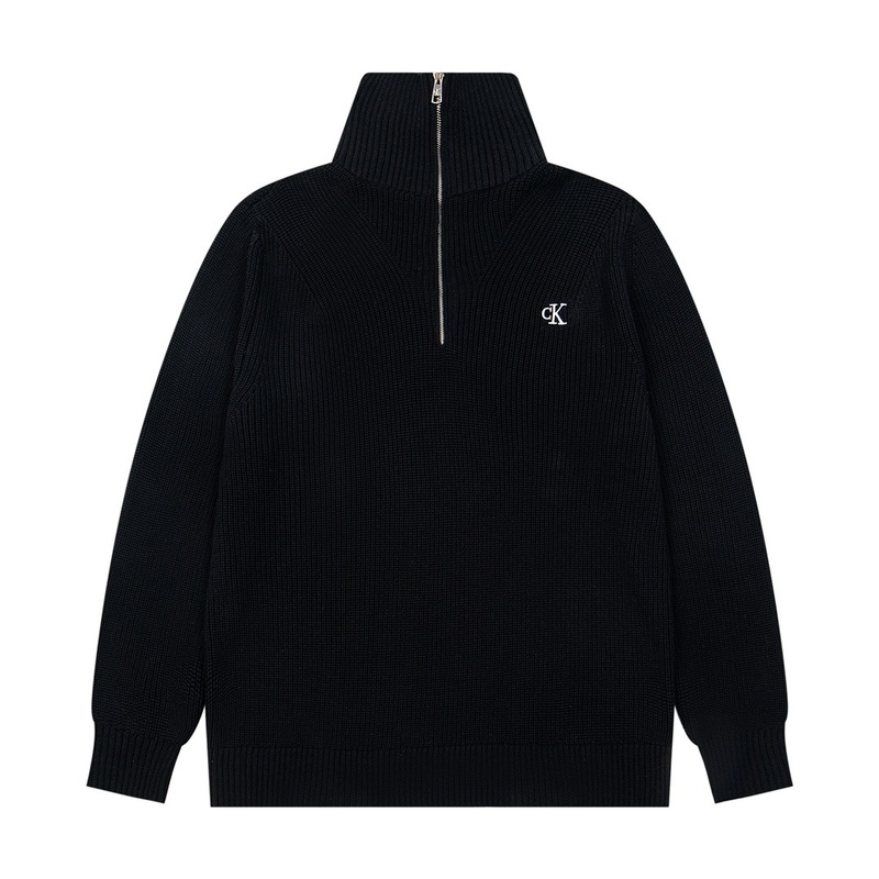 CK爆款 Jeans25ss 秋冬三色男女同款简约刺绣立领半拉链针织套头|undefined