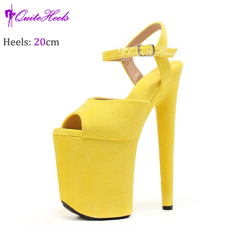 Giày sandal cao gót nữ hở mũi siêu cao 20 cm phong cách Âu Mỹ chất liệu nhung đế chống nước — Màu cam huỳnh quang F.Orange, Màu xanh dương Royal Blue, Màu tím tím tím, Bầu trời xanh