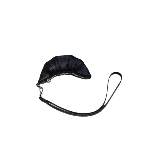 Wholesale cross-border French niche design texture soft leather mini croissant retro exquisite hand-held lanyard zero