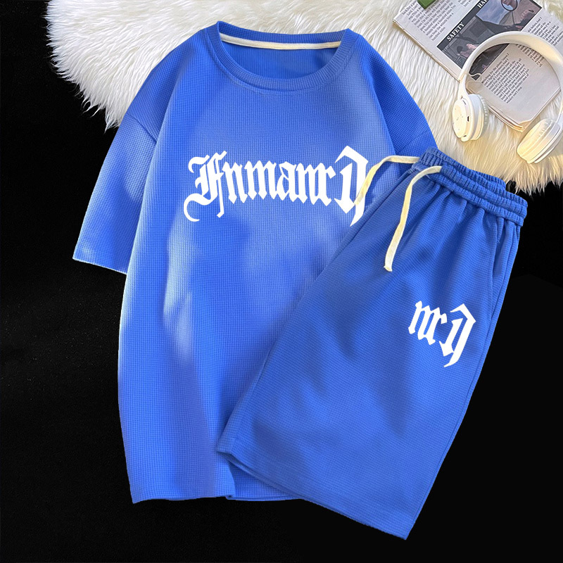 Waffle casual traje de los hombres de verano de seda de hielo de manga corta Camiseta de los hombres con ropa deportiva de marca de moda guapo