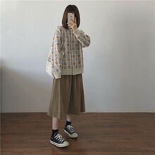 muzi 21冬/日系复古百搭高腰显瘦灯芯绒半身裙廓形中长裙A字伞裙