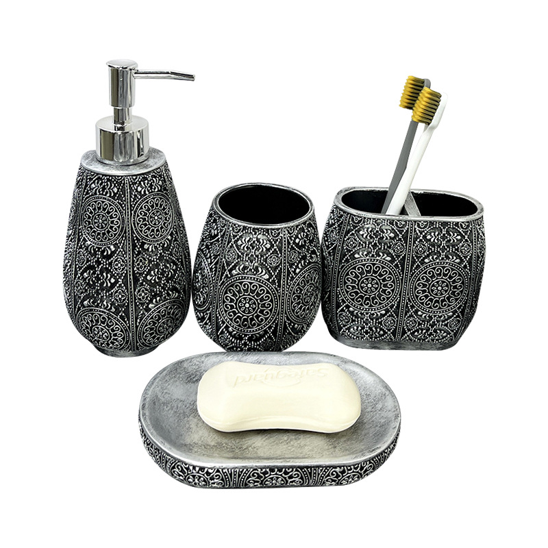 Baño nórdico, lavado de cuatro piezas, baño bohemio pintado, baño, resina, decoración de baño de hotel