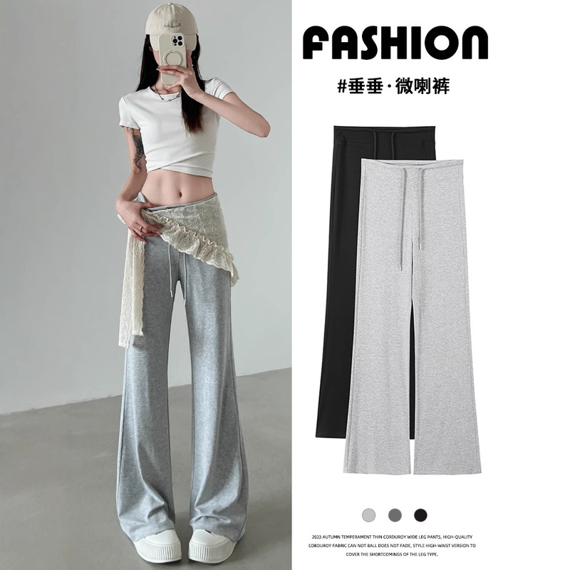 Grey Micro Horn Sports Pants Women's Summer 2025 New Casual Relaxation High Waist Anti-mosquito Draping Pants for Small Men Grey Micro Horn Sports Pants Women's Summer 2025 New Casual Relaxation High Waist Anti-mosquito Draping Pants for Small Men