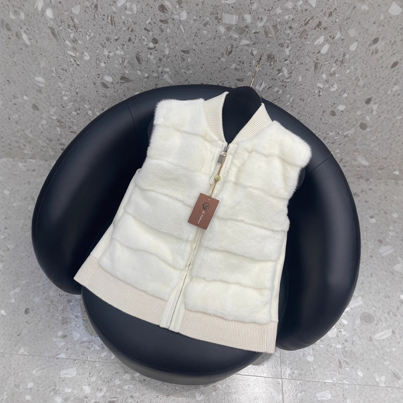 2025 New Autumn and Winter Bc Old Money Style Cream White Mink Fur Vest Spliced ​​Cashmere Short Coat Outer