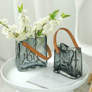 Light Luxury Primary Color New Handbag Glass Vase Living Room Table Flower Arrangement Vessel Water-Raised Flowers Fish Tank Ornaments