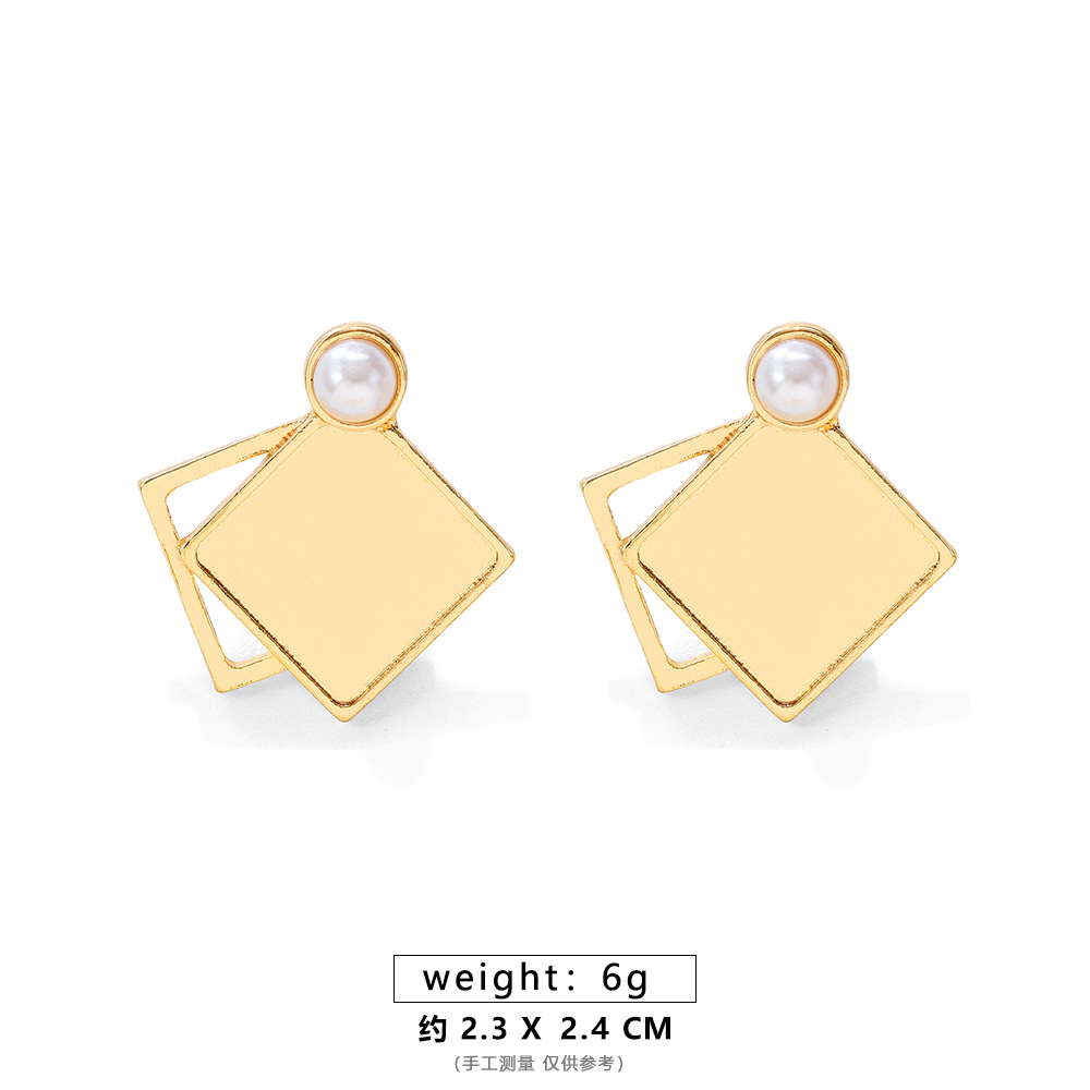 ALEH060-A Gold staggered square earrings