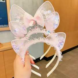 2023春季新款皇冠头饰儿童发箍公主头纱发卡小女孩猫耳朵儿童发饰