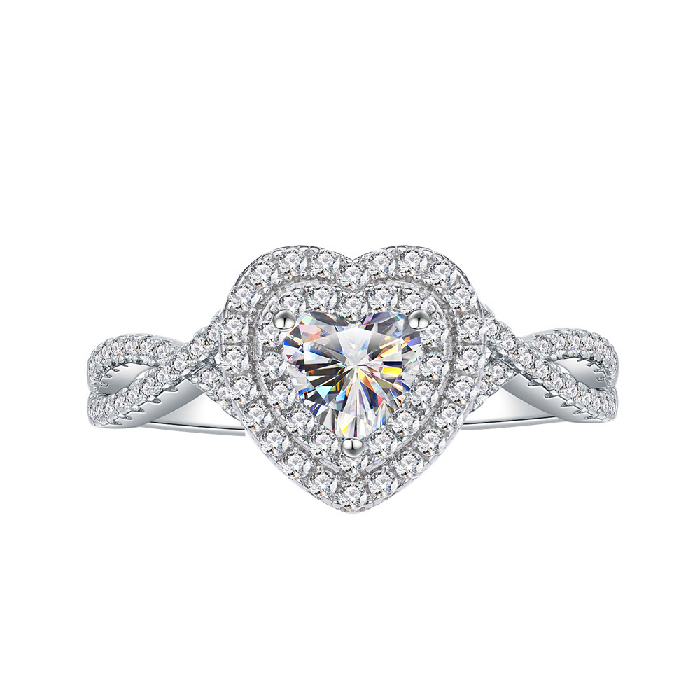 Anillo de diamante de color en forma de corazón de 6 mm de plata esterlina ligera de lujo anillo de compromiso micro-incrustado anillo de mujer transfronterizo venta caliente