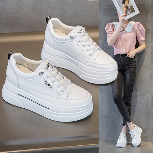 Women's shoes are small 2026 new style thick sole and height-increasing casual small white shoes wedge heel low cut soft belt all-match shoes