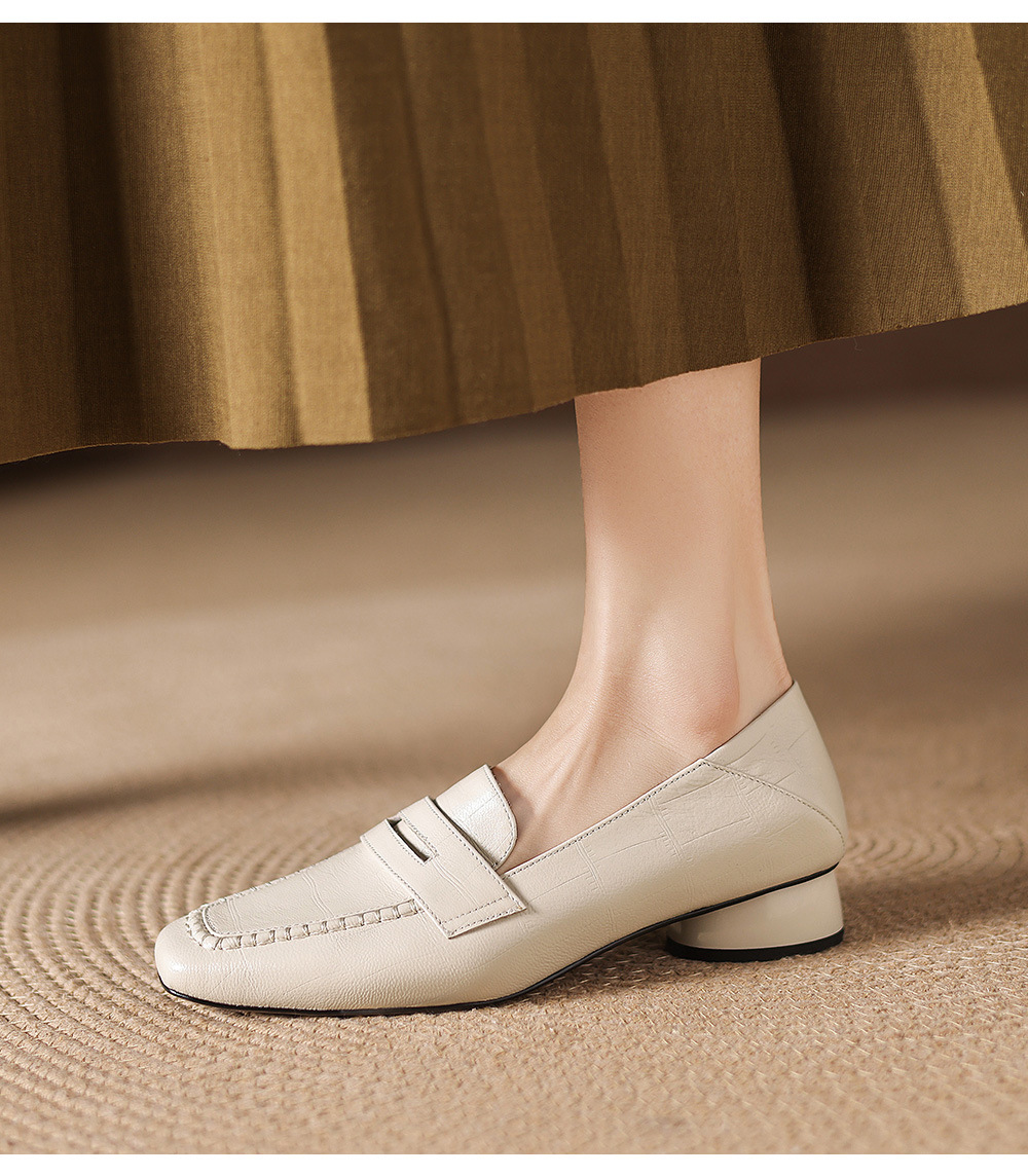 Giày loafer nữ da dê mũi vuông gót thấp cổ điển — đen chi tiết 17