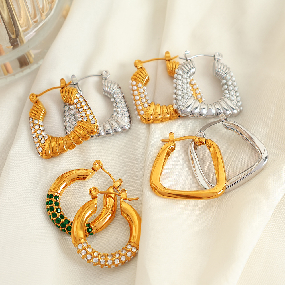 Geometric fashionable design earrings stainless steel with zircon