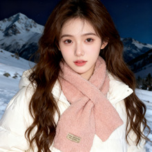 秋冬ins韩版仿羊羔绒交叉围巾女时尚简约百搭纯色毛线围脖男批发