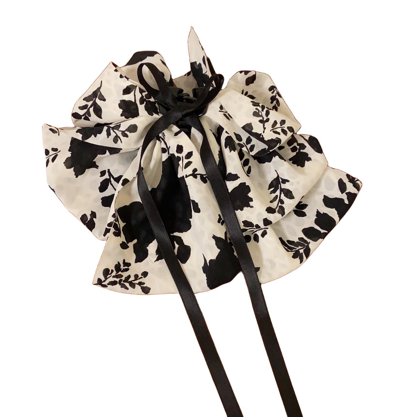 Clip floreale francese in bianco e nero, nuovo nastro con fiocco a nuvola, cucchiaio posteriore, presa versatile, accessorio per capelli alla moda_voghion.com
