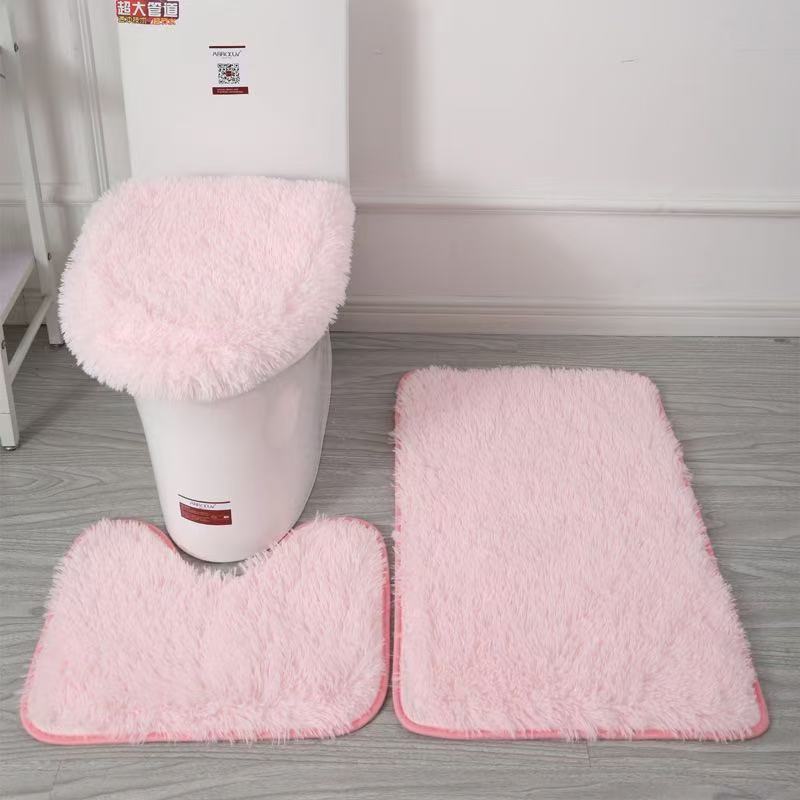 Grenzüberschreitendes Dropshipping: Dreiteiliges Set aus Seidenwolle-Toilettenteppich, rutschfest, für Bad, Küche und Eingangsbereich, wasserabsorbierend_voghion.com
