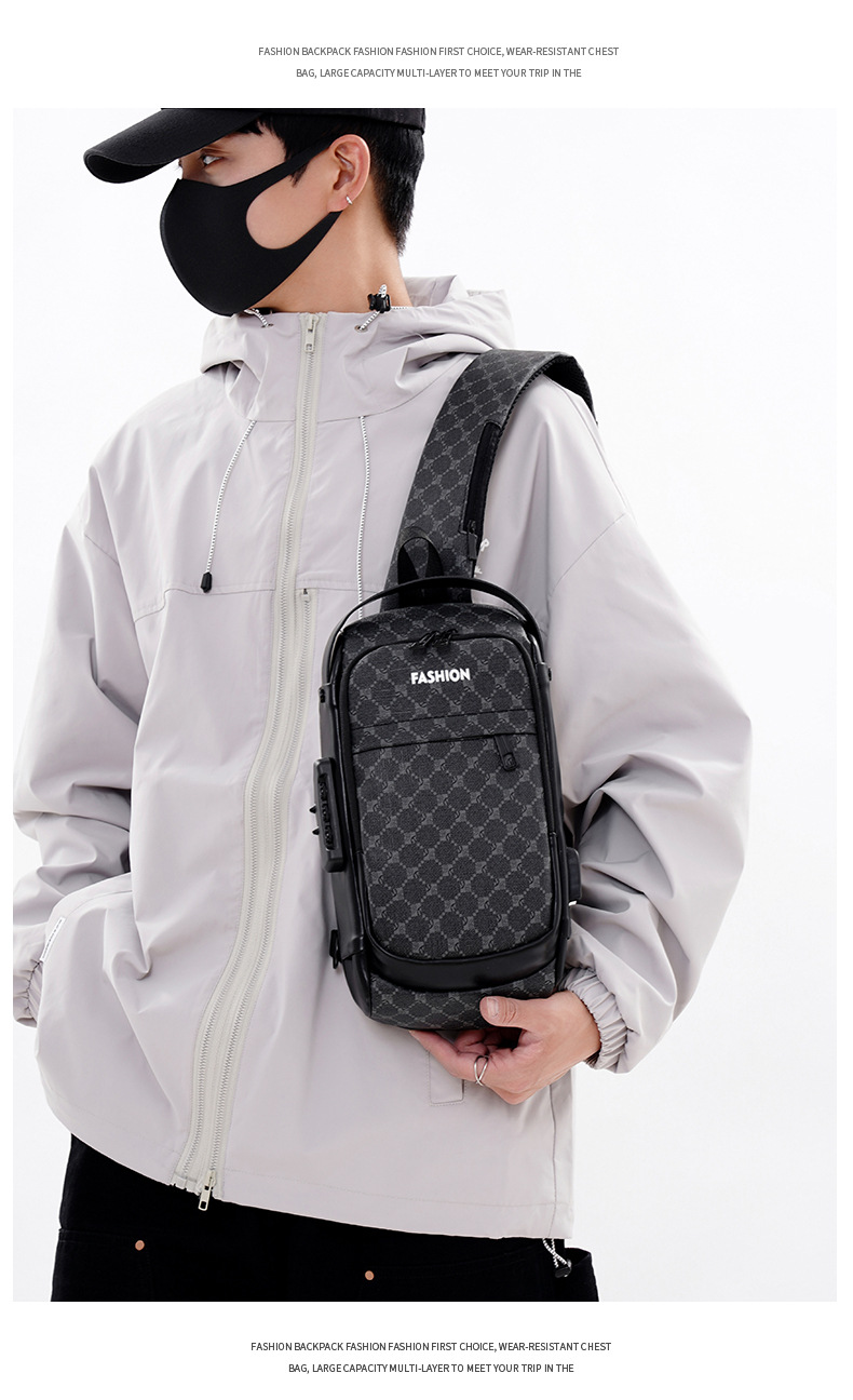 Men's chest bag, crossbody bag, anti-theft password lock, single-shoulder backpack, best-selling water-resistant storage bag, outdoor chest bag undefined
