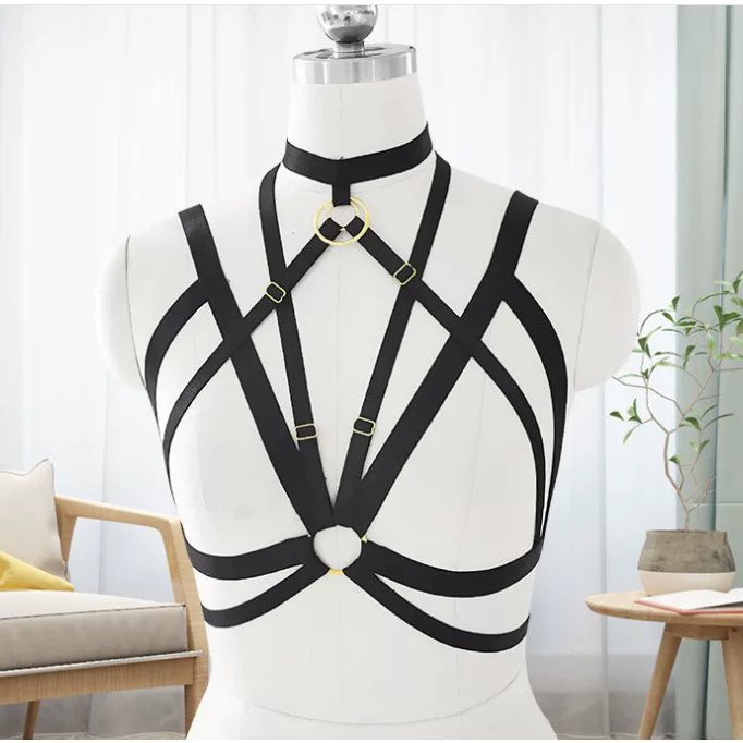 Harness, black bra, elastic bullet, underwear, lifting effect, Gothic
