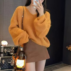 日系温柔风V领套头毛衣女2025秋冬软糯清新纯色慵懒风针织衫上衣