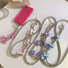 少女心蝴蝶銀色珠珠斜跨手機鏈背包式可拎鏈通用手機殼手機掛繩女