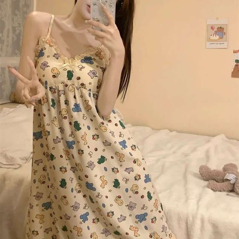 Pijamas con cojín de pecho, pijamas de mujer, falda suelta, estilo coreano, lindos dibujos animados, ropa para el hogar, pijamas transfronterizos.