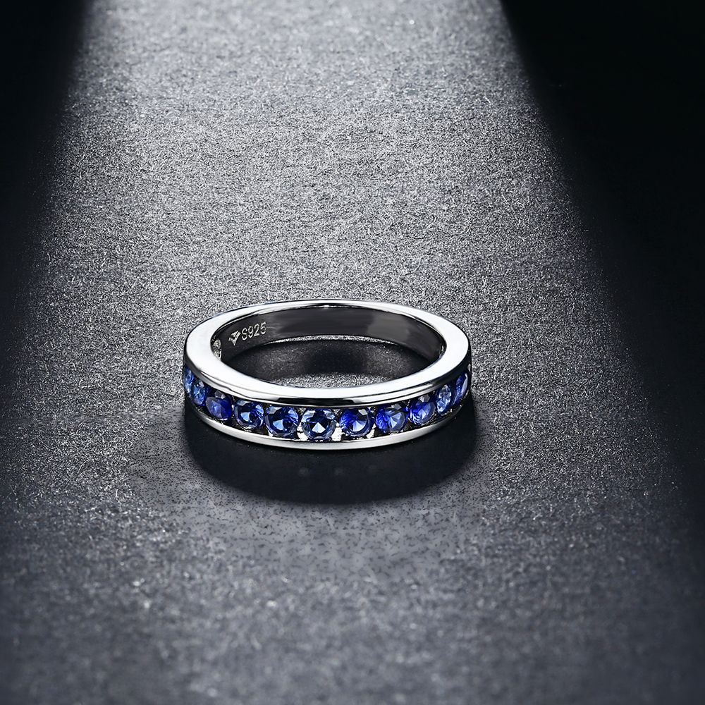 Korean-Style Fashion Full Diamond Couple's Artificial Gemstone Ring, Exquisite Red and Blue Sapphire, 925 Sterling Silver Trendy Minimalist Jewelry