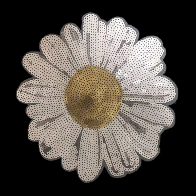 白色太阳花朵珠片布贴绣品diy服装辅料亮片章仔衣服装饰需手缝