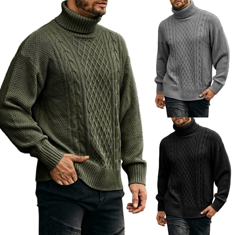Amazon's New Cross-Border Turtleneck Knitwear Men's Autum Pure Color Long-Sleeved Pullover Knitwear Tops European and American Men's Clothing