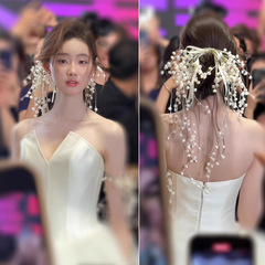 新款高级森系铃兰花发饰手工复古新娘蝴蝶结婚庆饰品爆款新娘头饰