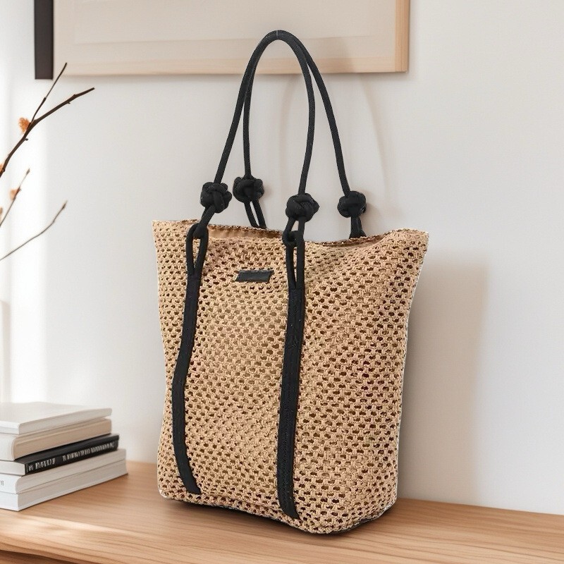 Hand-Held Linen Large Bag for Women 2025 Fashionable Large-Capacity Tote Bag Woven Beach Bag Straw Bag Commuter Travel Bag