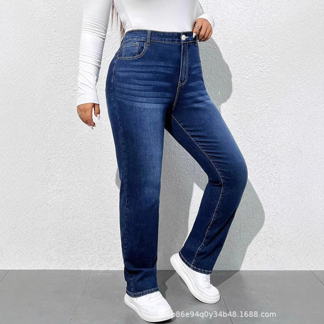 국경 간 유럽과 미국의 다크 블루 스트레이트 데님 스트레이트 레그 팬츠 연기 튜브 팬츠 TEMU 아마존 셰인 대외 무역 공장 해외 창고